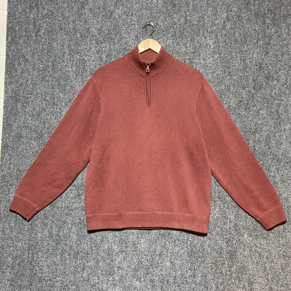 Eddie Bauer Mens Quarter Zip Cotton Sweater Rust Orange D3754431 Medium Gorpcore